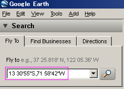 Google Earthの検索エントリ