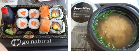 お寿司と味噌汁の昼食。ヴァスコ・ダ・ガマ・ショッピングセンターにて。