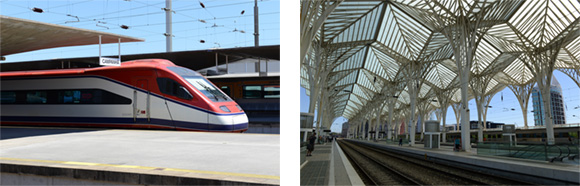 高速列車アルファ・ペンドゥラール（左）、リスボン・オリエンテ駅